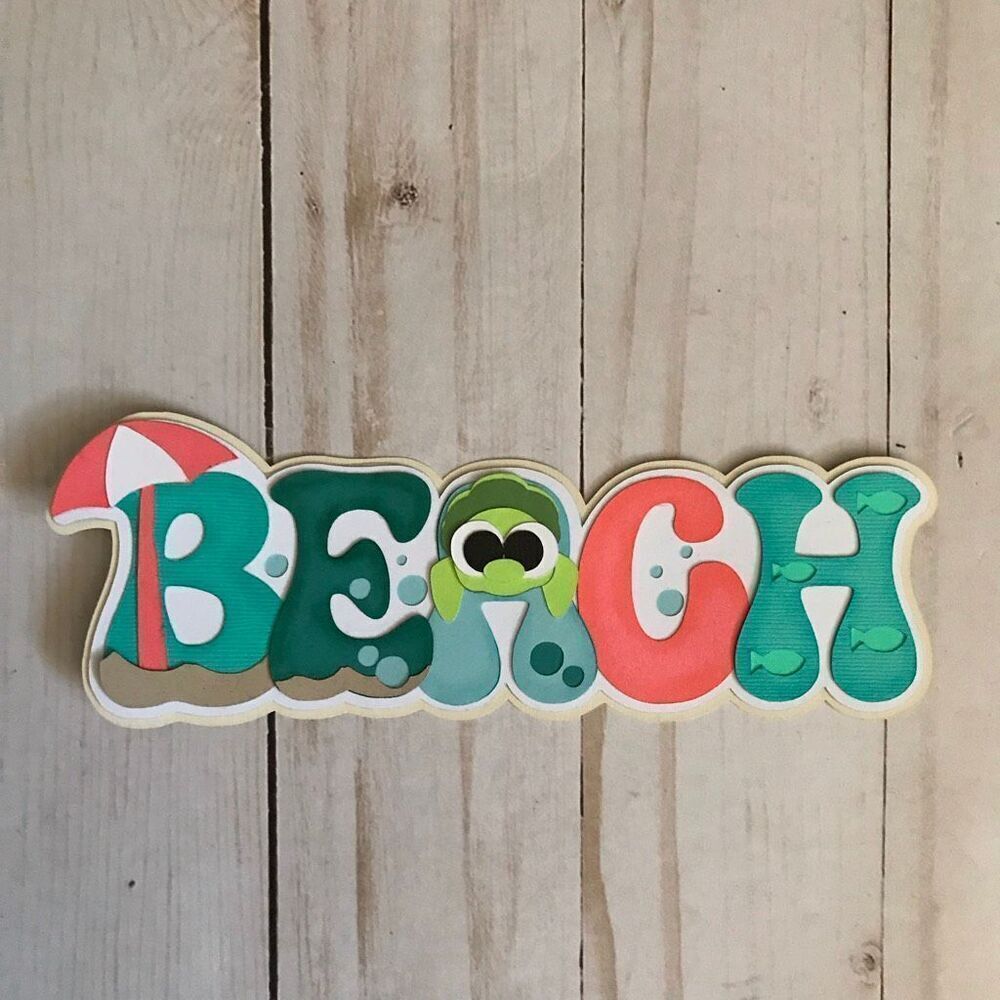 3-D Scrapbook or card title Beach with turtle umbrella Handmade acid free
